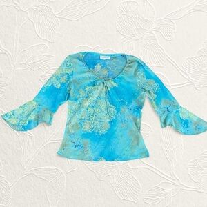 Vintage Geri C blue Floral top With Bell Sleeve size M